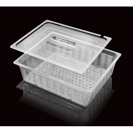 GN 2/1 polycarbonate lid with handle and spoon slot